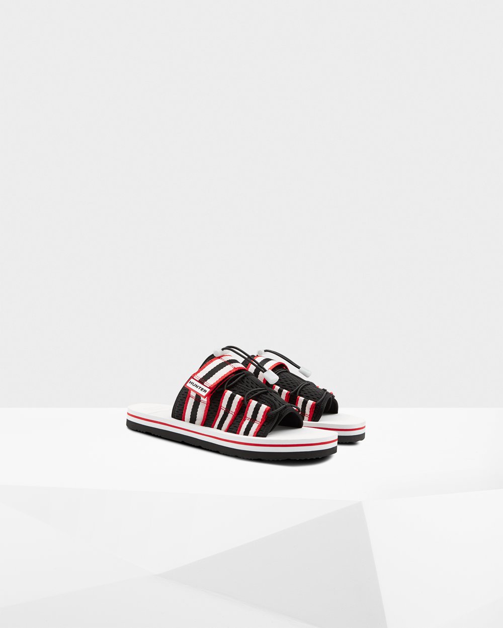 Mens Slides - Hunter Original Beach (79VLXQDMK) - Black/White/Red